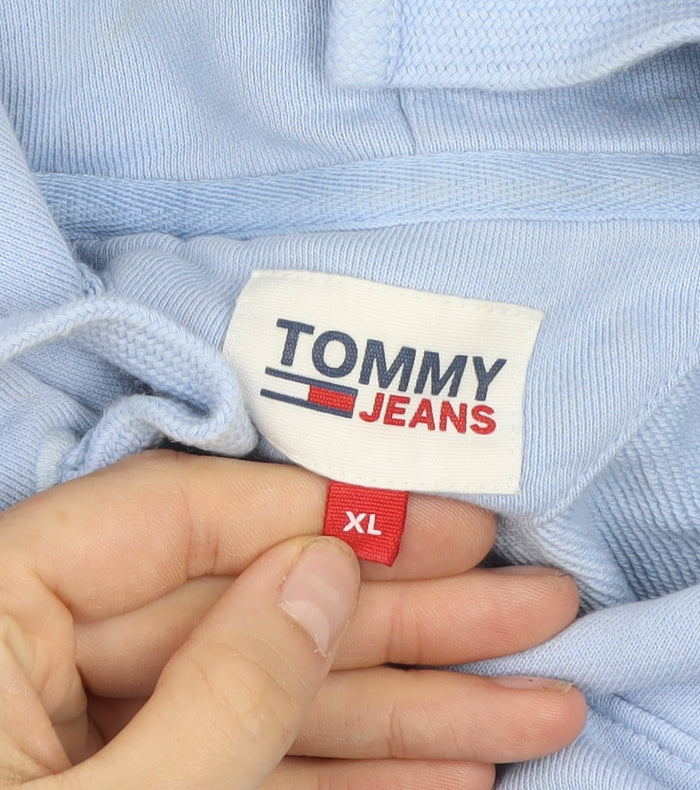 Tommy Jeans Women’s Light Blue XL Pullover Hoodie Cotton Logo Casual