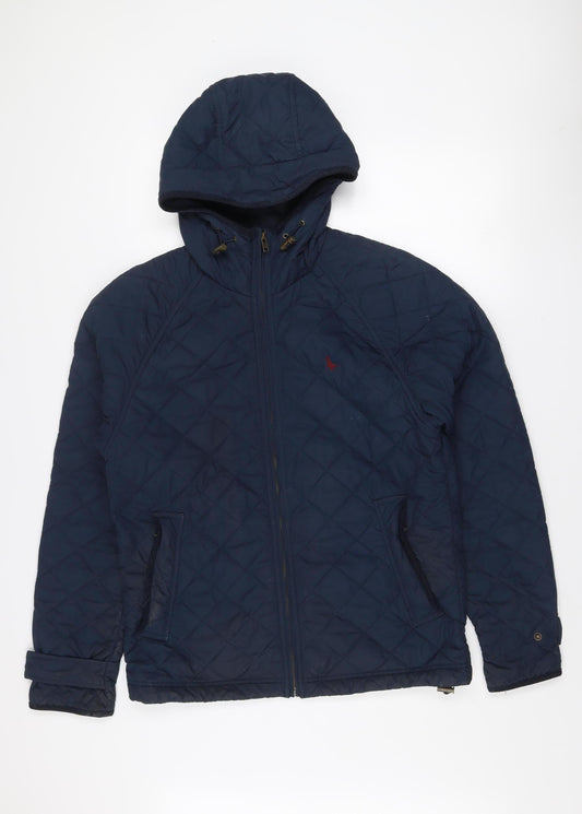 Jack Wills Men's Blue Quilted Hooded Jacket L Cotton Lined