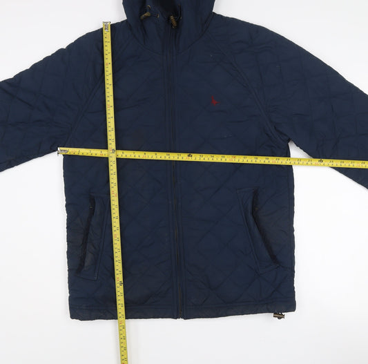 Jack Wills Men's Blue Quilted Hooded Jacket L Cotton Lined