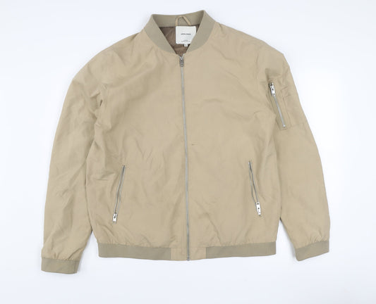 Jack & Jones Men’s Beige XL Bomber Jacket Full Zip Casual Style