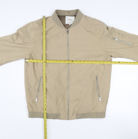 Jack & Jones Men’s Beige XL Bomber Jacket Full Zip Casual Style
