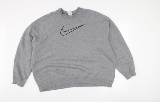 Nike Women’s Grey Dri-FIT Pullover Sweatshirt L Crew Neck Logo