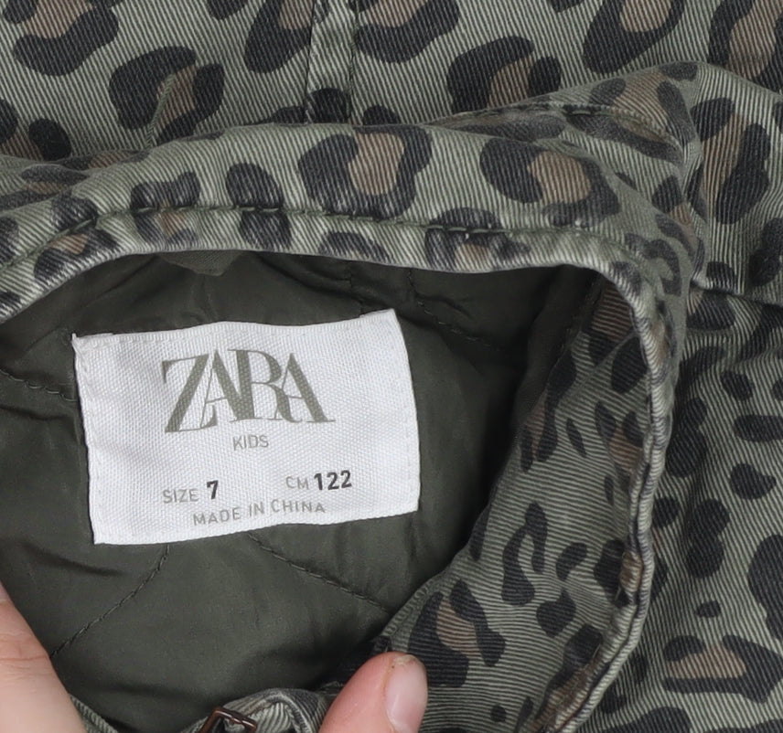 Additional view of Zara girls’ green animal print parka coat 7 years cotton blend long sleeve lined