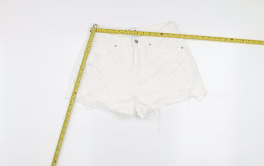 Miss Selfridge Women White Denim Cut-Off Shorts Size 12 High Rise Casual