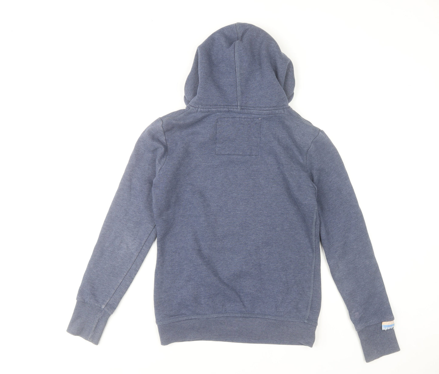 Superdry Womens Blue Pullover Hoodie XS with Pink Graphic Print