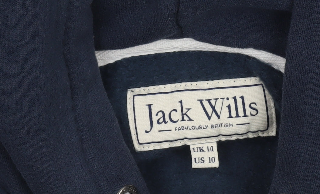 Jack Wills Women's Navy Blue Full Zip Hoodie UK 14 Cotton Blend
