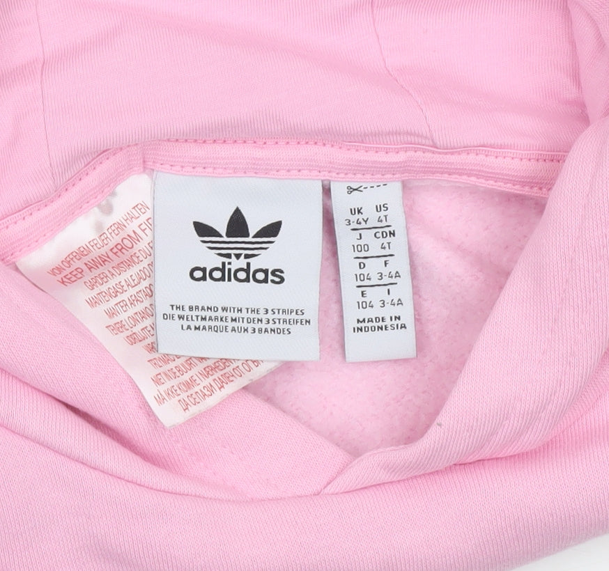 Adidas Girls Pink Pullover Hoodie 3-4 Years Fleece Logo Sweatshirt
