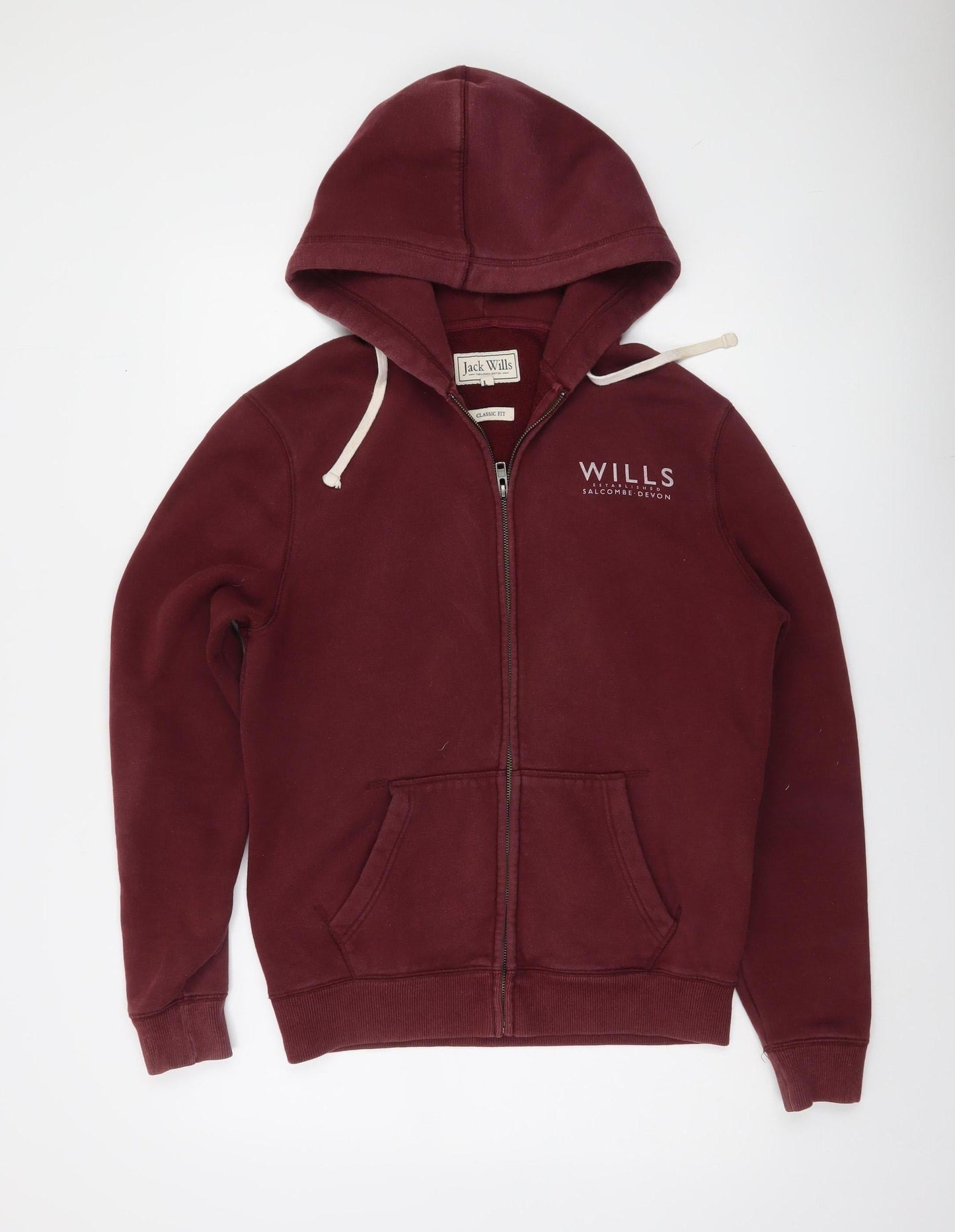 Jack Wills Men's Red Full Zip Hoodie Size M Fleece Lined