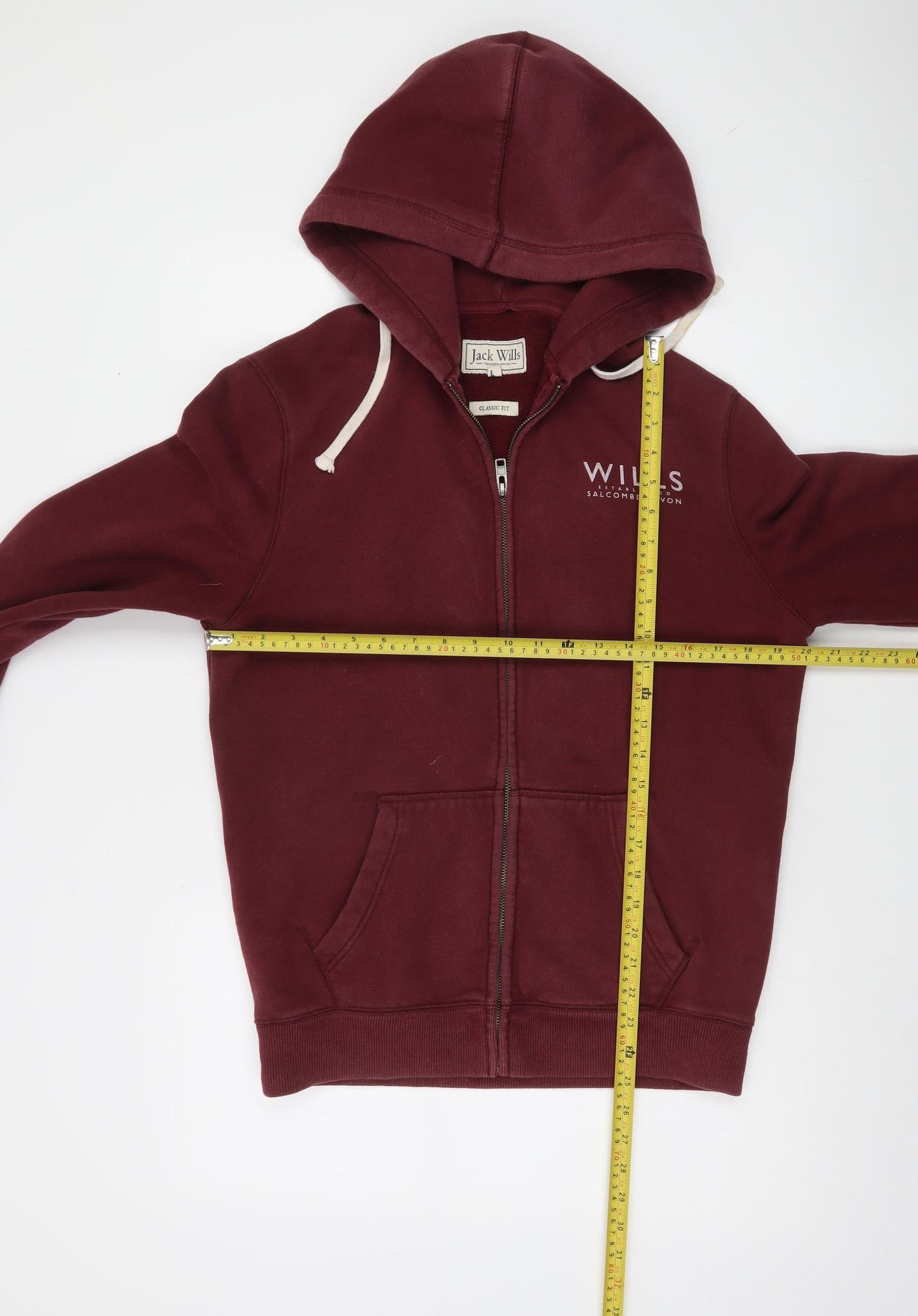 Jack Wills Men's Red Full Zip Hoodie Size M Fleece Lined