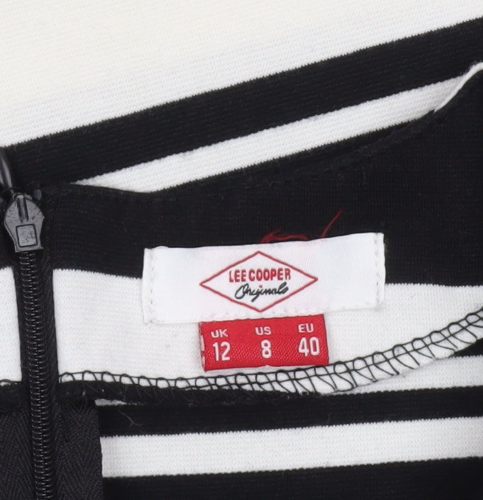Lee Cooper Women's Black Striped Knee Length Shift Dress Size 12