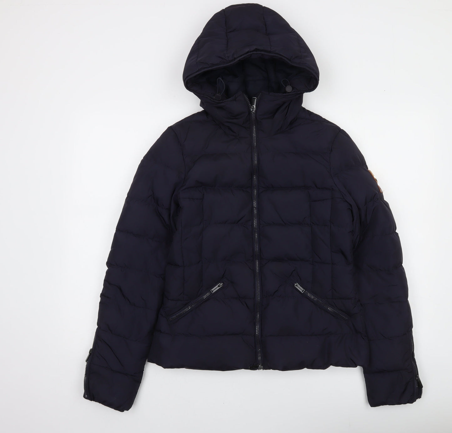 Superdry Womens Blue Puffer Jacket Size 10 Hooded Down Luxe