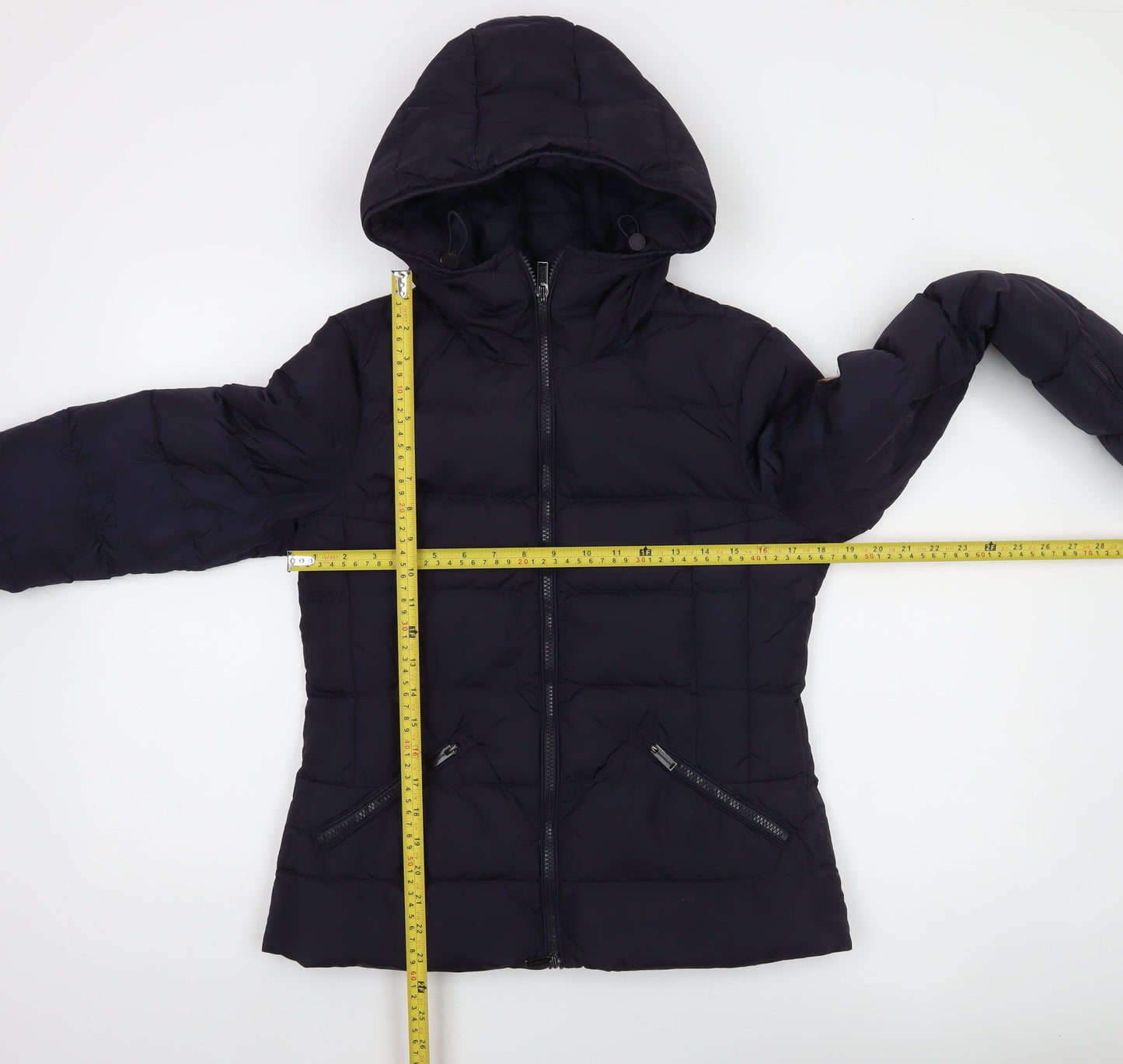 Superdry Womens Blue Puffer Jacket Size 10 Hooded Down Luxe