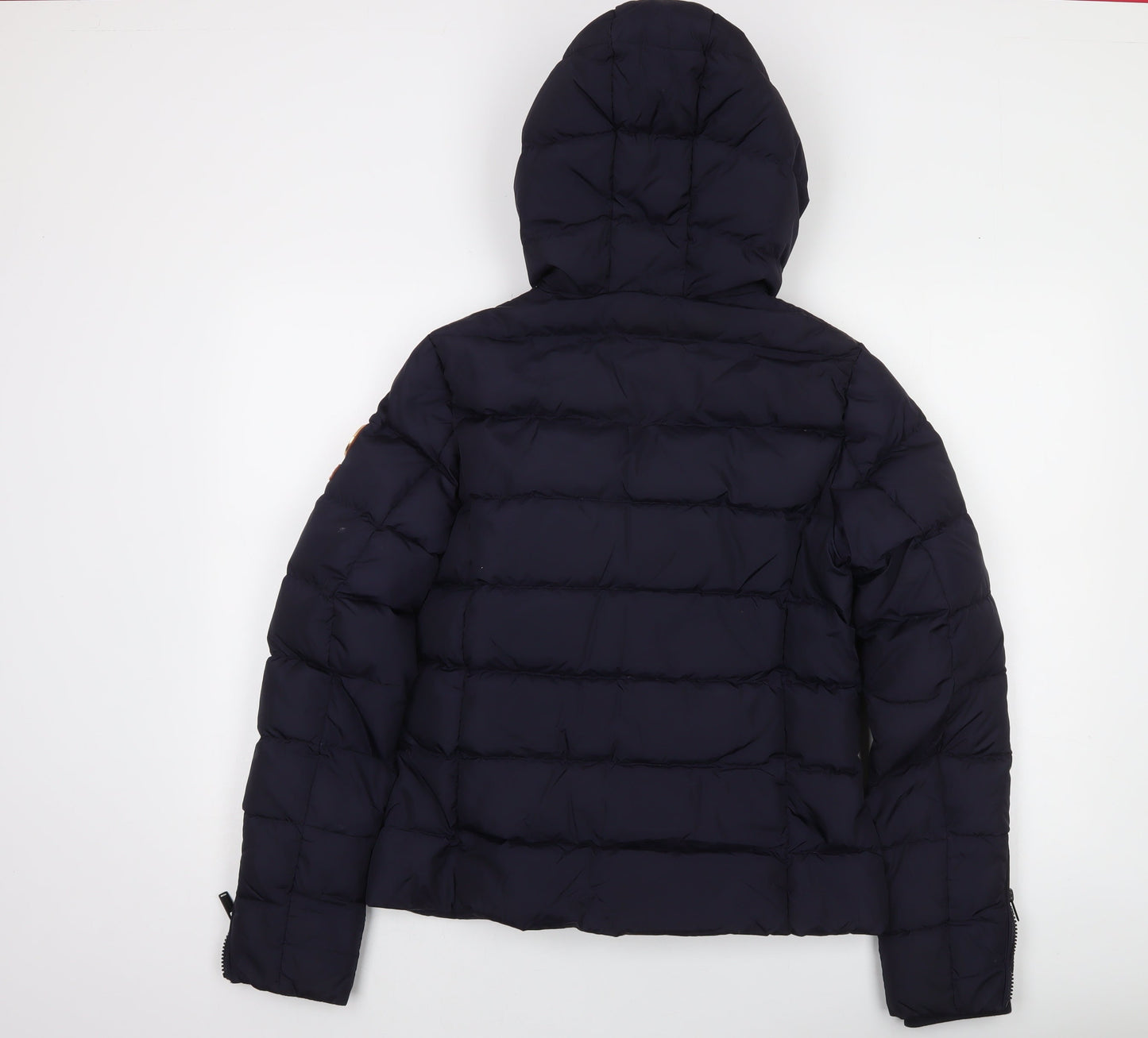 Superdry Womens Blue Puffer Jacket Size 10 Hooded Down Luxe