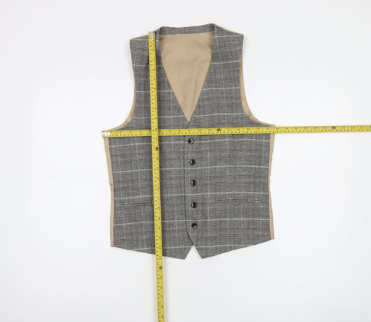 Moss London Grey Check Slim Fit Men's Waistcoat Size 36 Regular