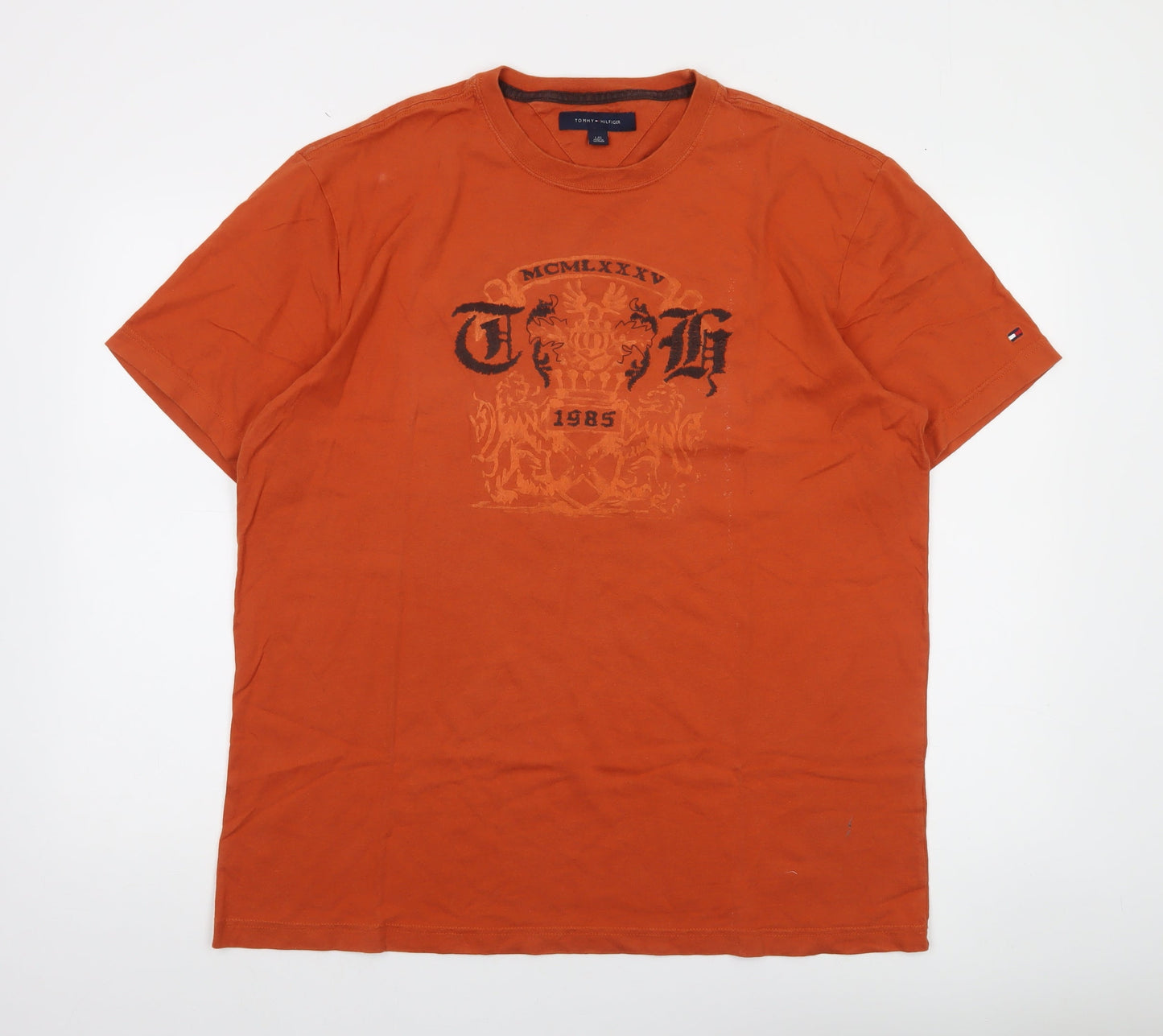 Tommy Hilfiger Men's Orange Graphic T-Shirt Size L Crew Neck