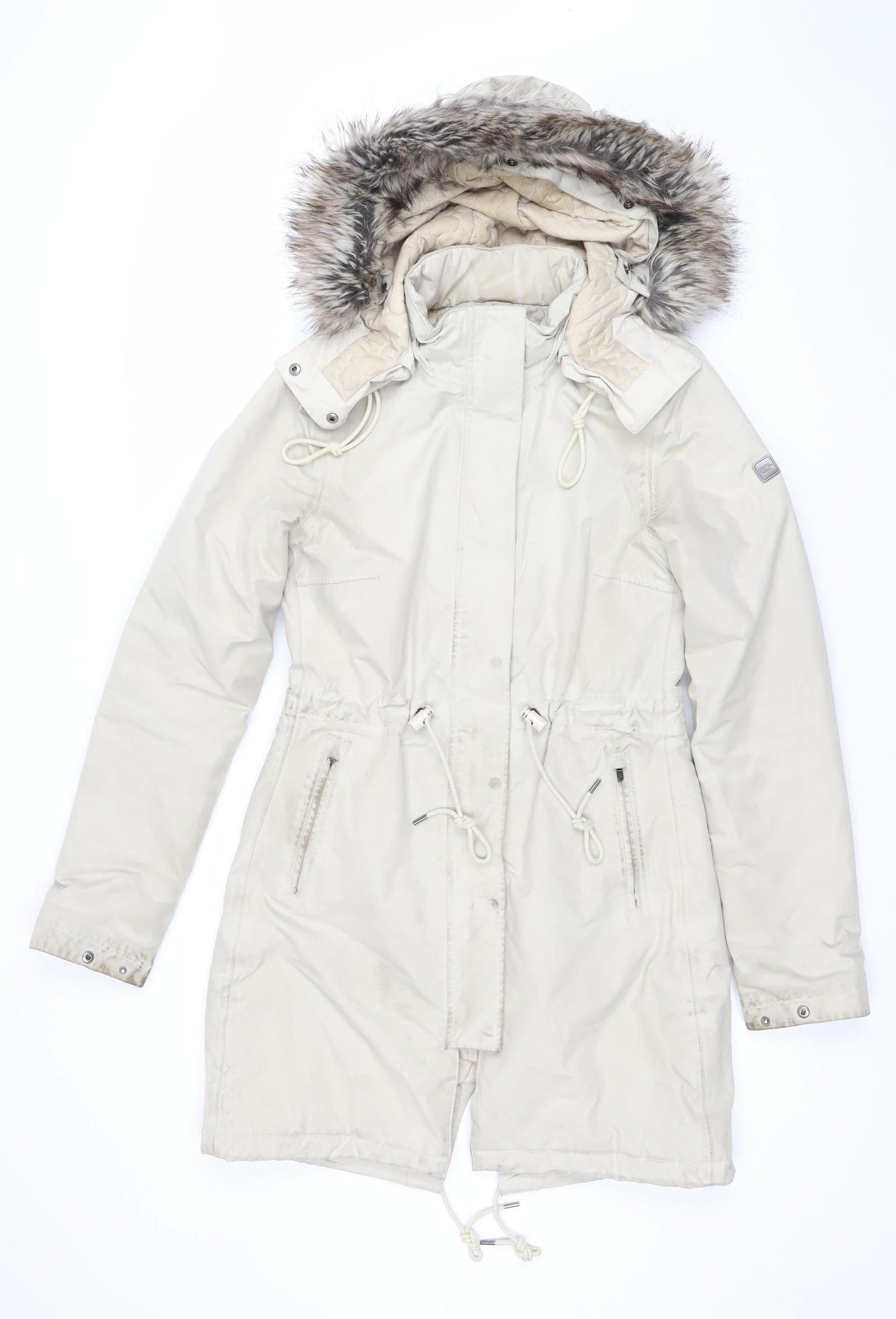 The North Face Womens Beige Waterproof Faux Fur Hood Long Parka Coat Size S
