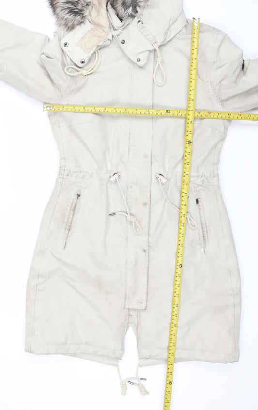 The North Face Womens Beige Waterproof Faux Fur Hood Long Parka Coat Size S