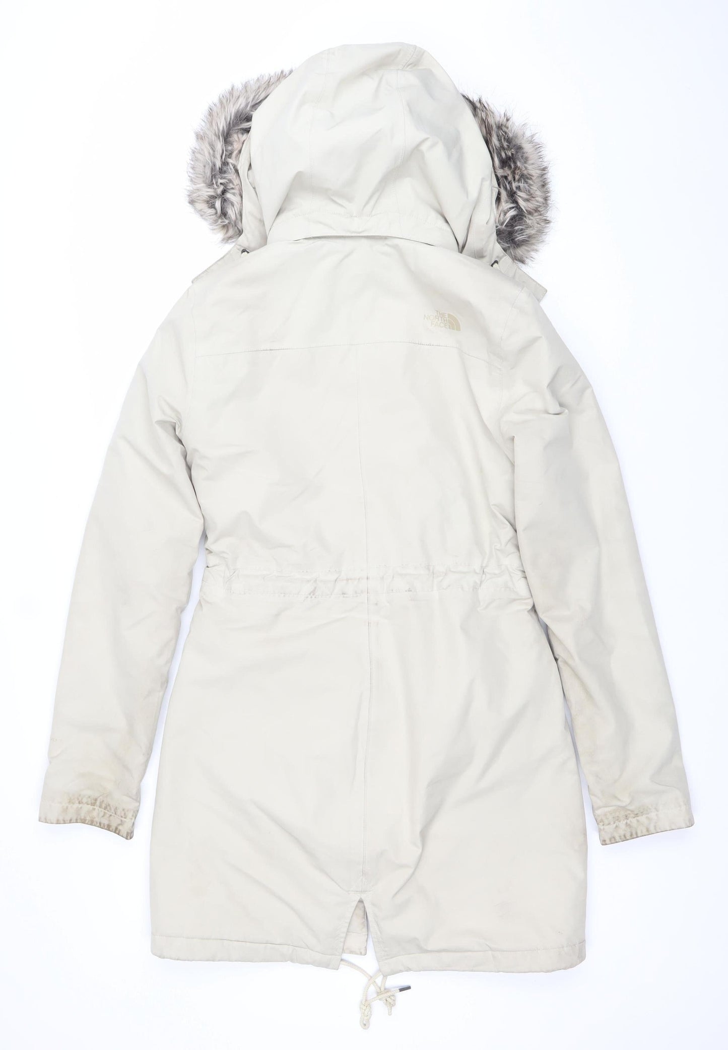 The North Face Womens Beige Waterproof Faux Fur Hood Long Parka Coat Size S