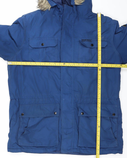 Regatta Women's Blue XL Long Parka Jacket Hooded Faux Fur Trim