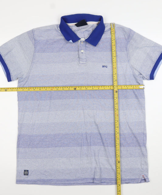 McGregor Men's Blue Striped Cotton Polo Shirt Size L
