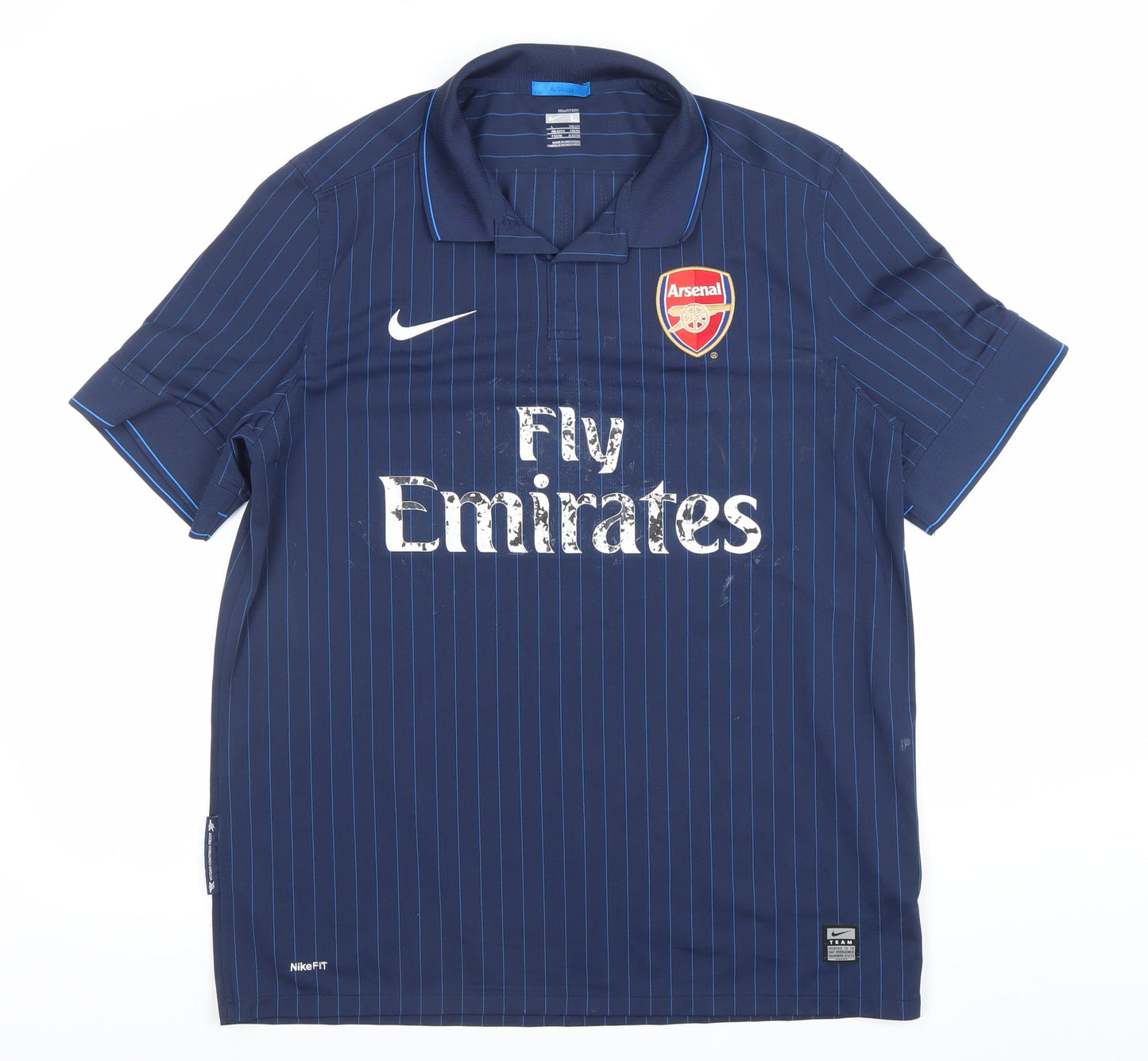 Nike Arsenal Mens Navy Blue Pinstripe Polo L Football Shirt