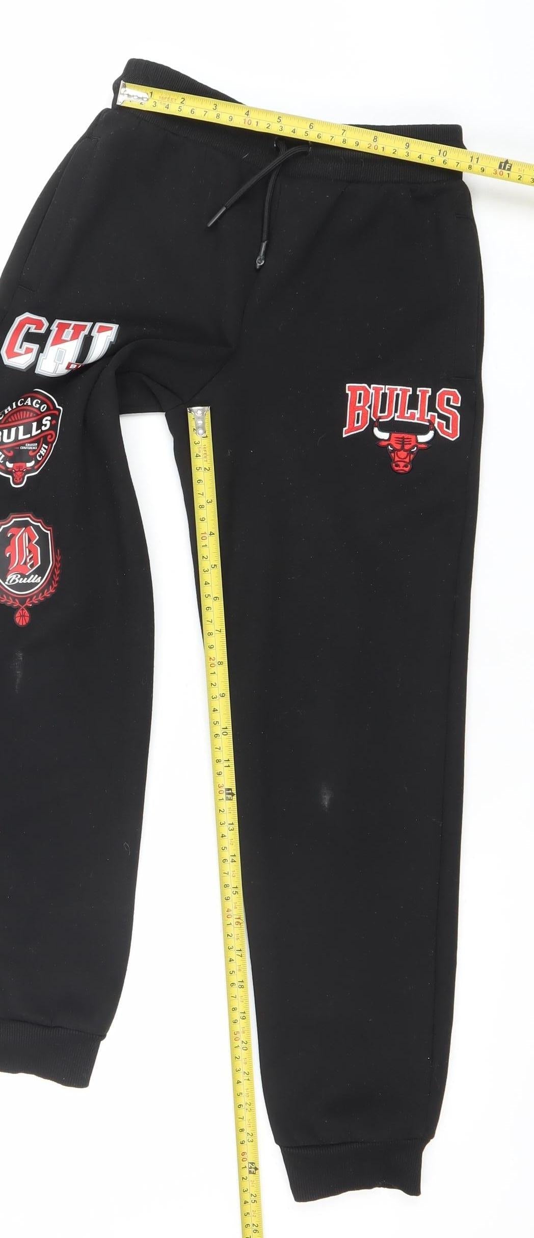 NBA Boys Black Chicago Bulls Jogger Sweatpants 10-11 Years Fleece Lined