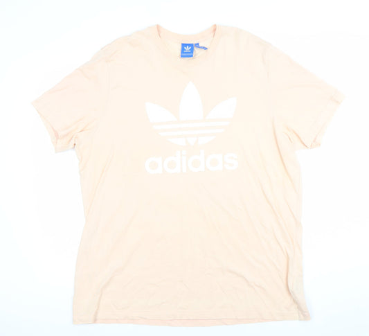Adidas Women's Beige XL Short Sleeve Cotton Logo T-Shirt