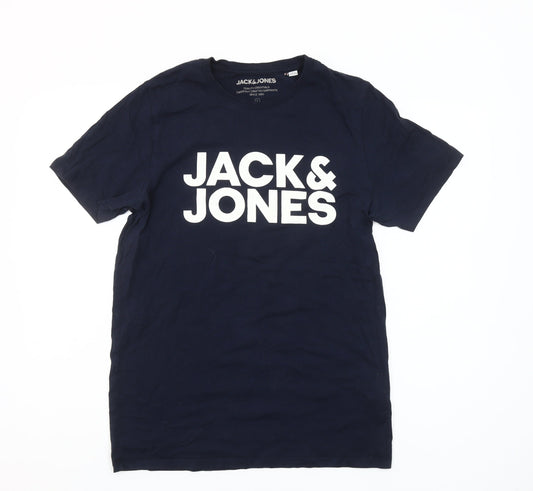 Jack & Jones Men's Blue Logo Crew Neck Short Sleeve T-Shirt Size L