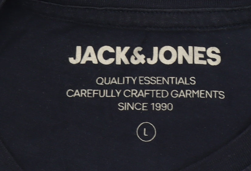 Jack & Jones Men's Blue Logo Crew Neck Short Sleeve T-Shirt Size L