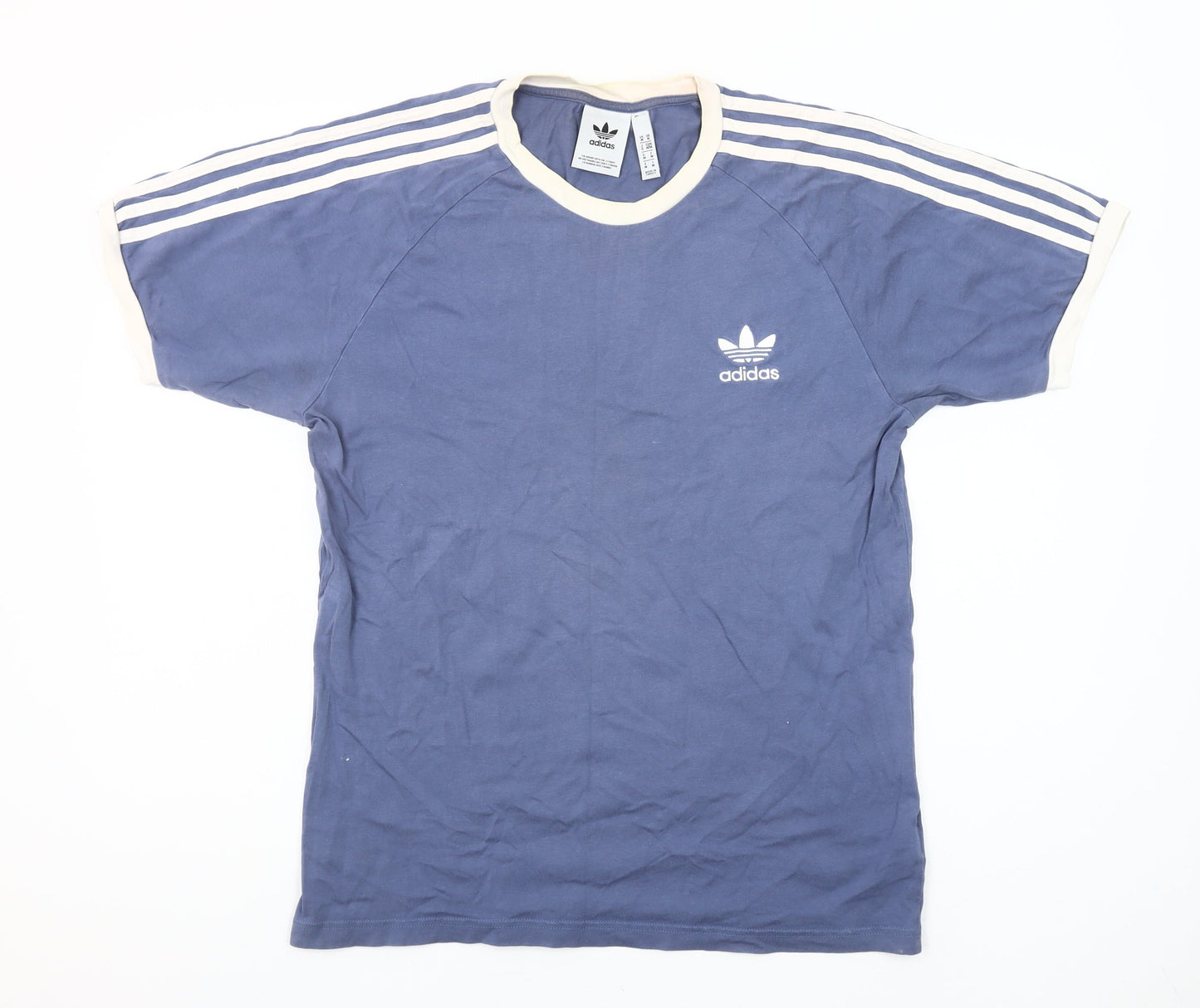 Adidas Men's Blue Retro Sports 3-Stripes Cotton T-Shirt Size M