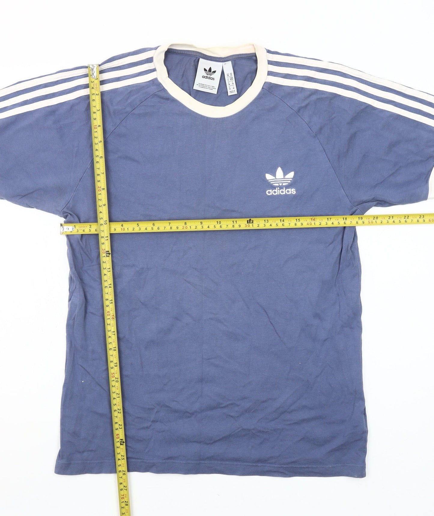 Adidas Men's Blue Retro Sports 3-Stripes Cotton T-Shirt Size M