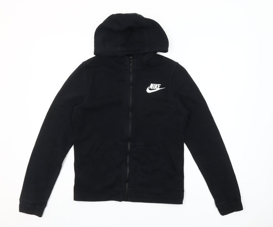 Nike Girls Black Full Zip Hoodie L 147-158cm Sports Fleece Sweatshirt