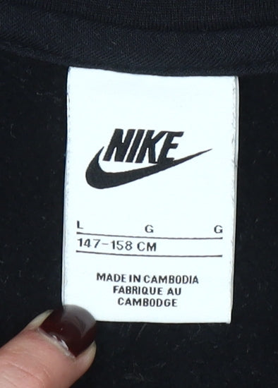Nike Girls Black Full Zip Hoodie L 147-158cm Sports Fleece Sweatshirt
