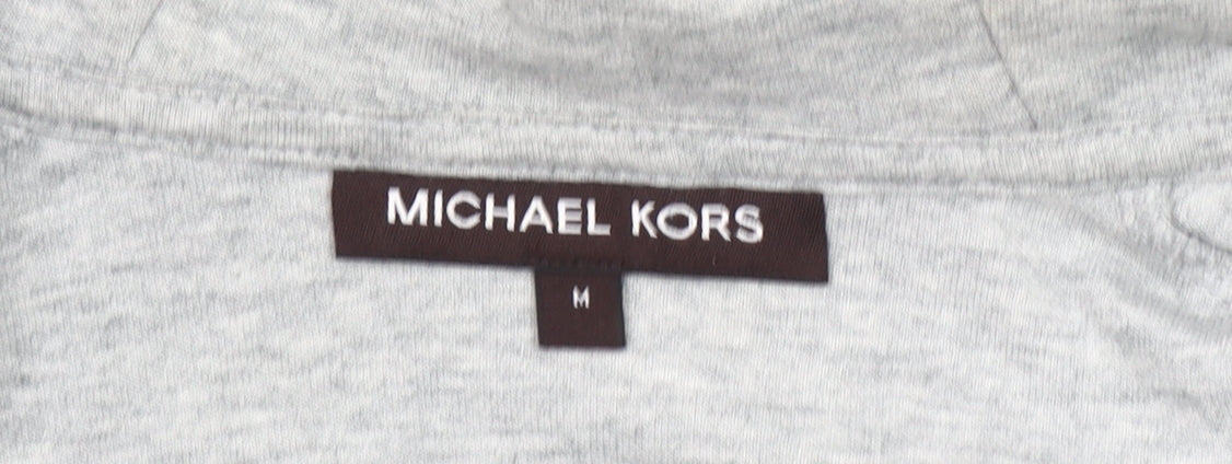 Michael Kors Womens Grey Full Zip Hoodie Medium Logo Stripe Casual