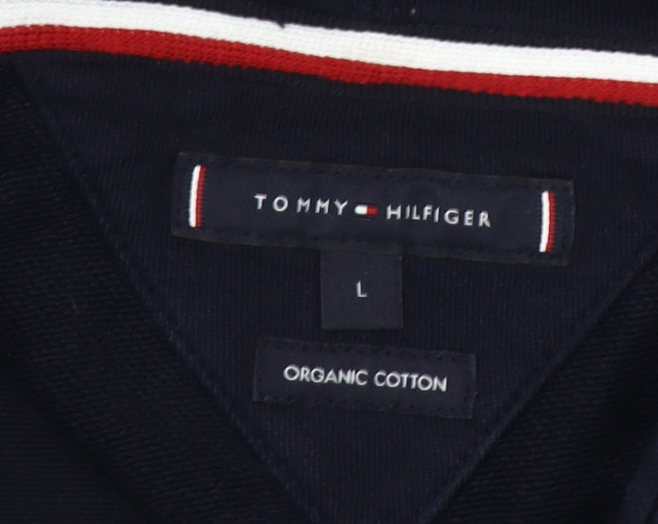 Tommy Hilfiger Men's Navy Hoodie L Pullover Graphic Organic Cotton