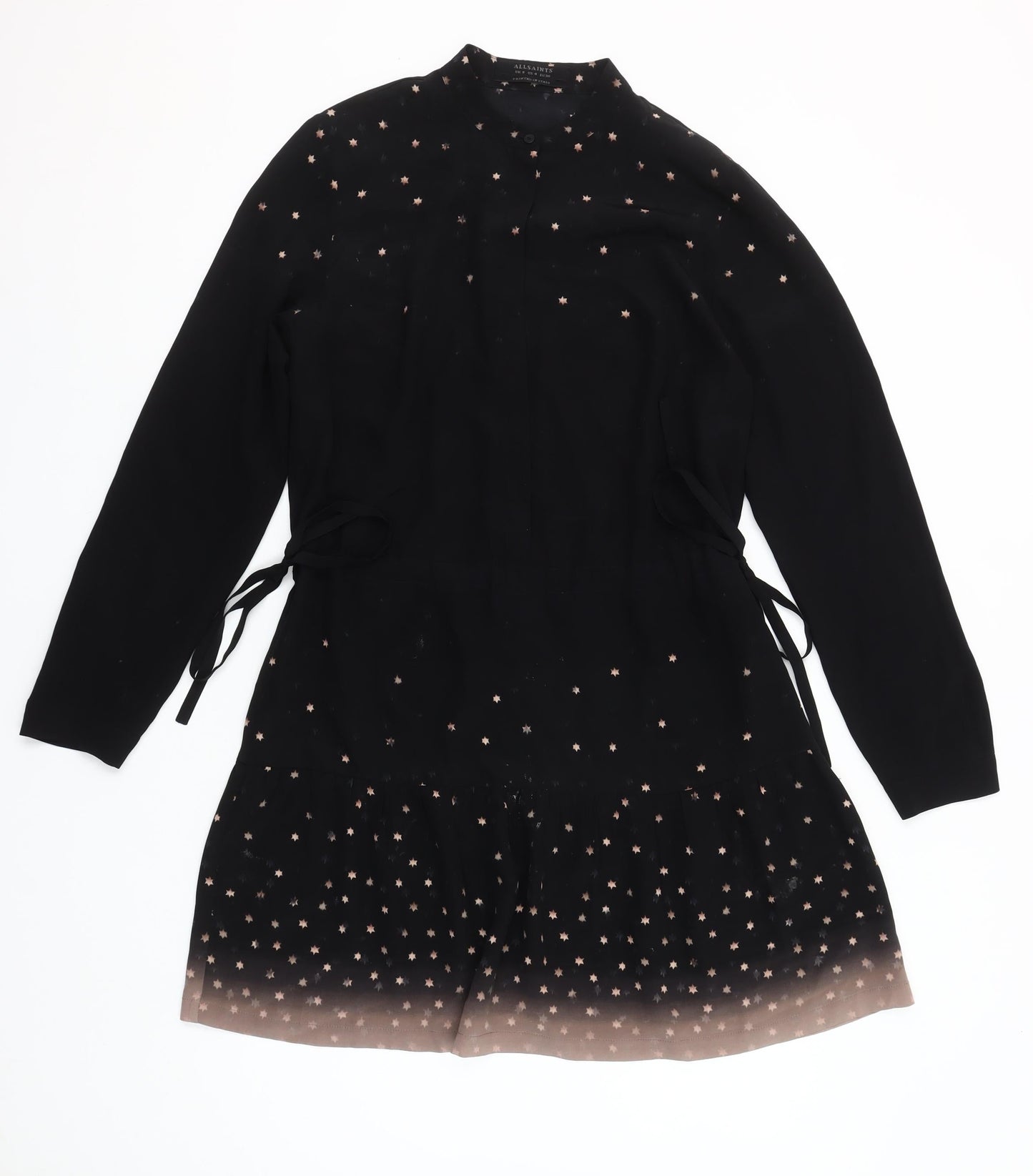 AllSaints Women's Black Silk Star Print Fit & Flare Mini Dress Size 8