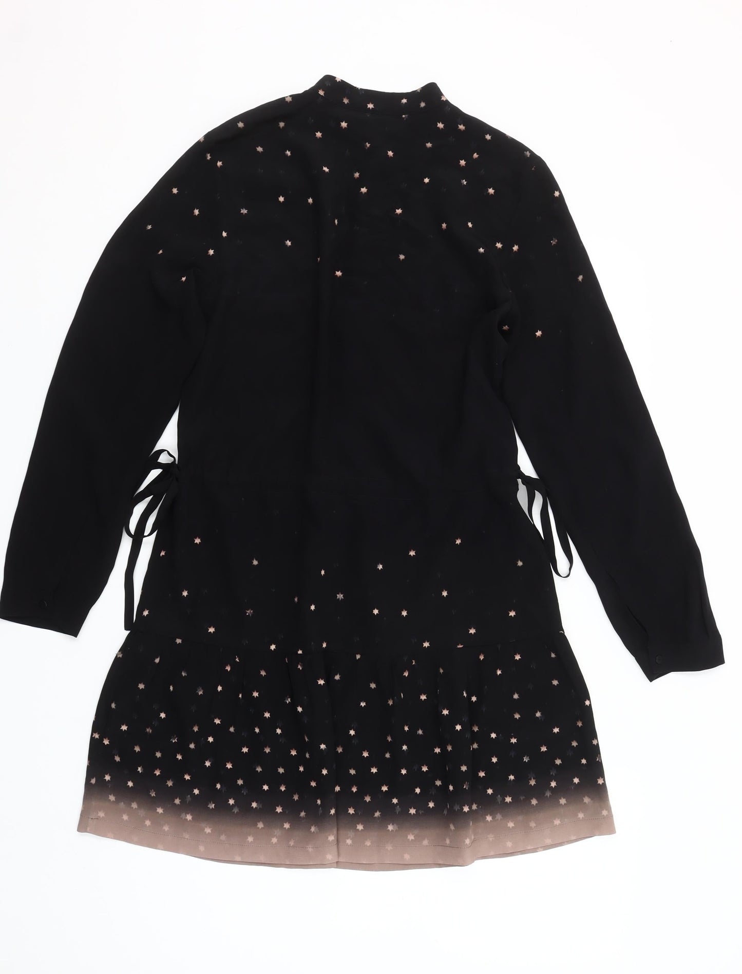 AllSaints Women's Black Silk Star Print Fit & Flare Mini Dress Size 8