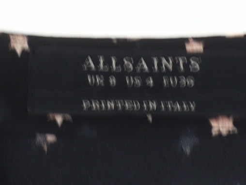 AllSaints Women's Black Silk Star Print Fit & Flare Mini Dress Size 8