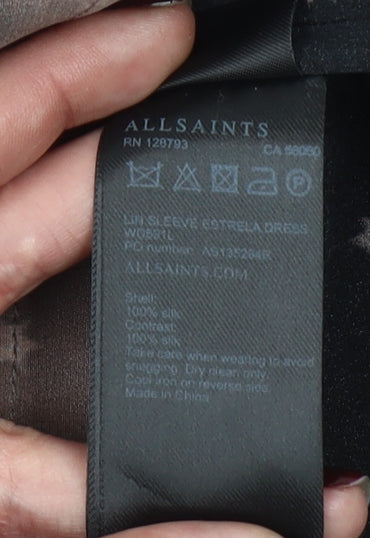 AllSaints Women's Black Silk Star Print Fit & Flare Mini Dress Size 8