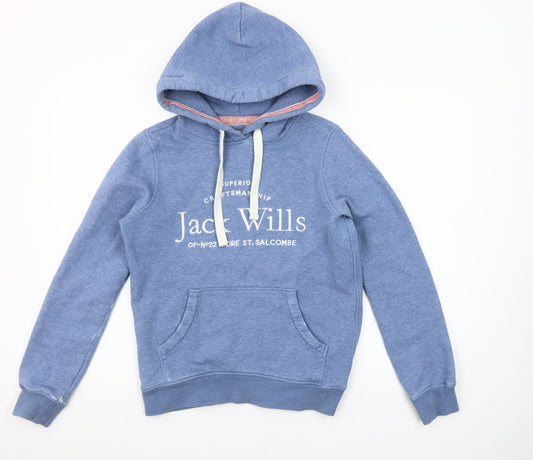 Jack Wills Womens Blue Pullover Hoodie UK 6 Cotton Blend Casual