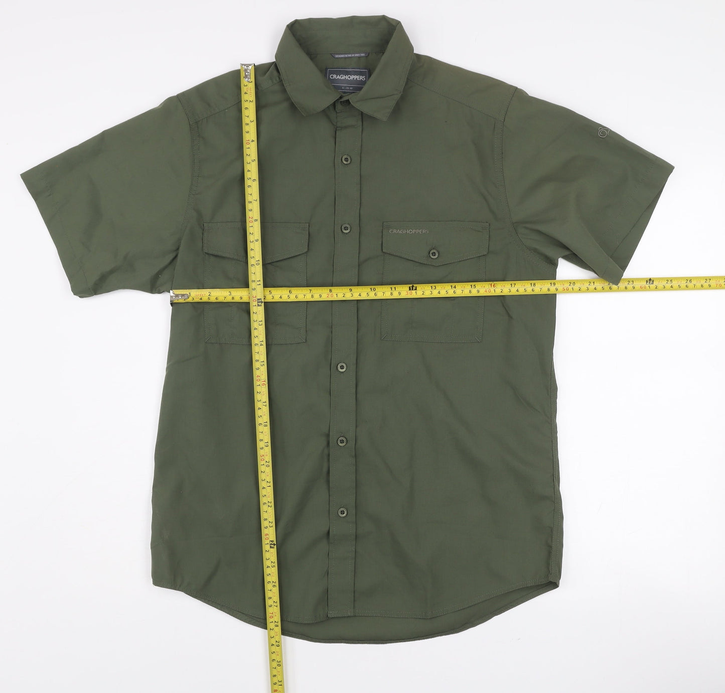 Craghoppers Men's Green Short Sleeve Hiking Button-Up Shirt S Regular Fit