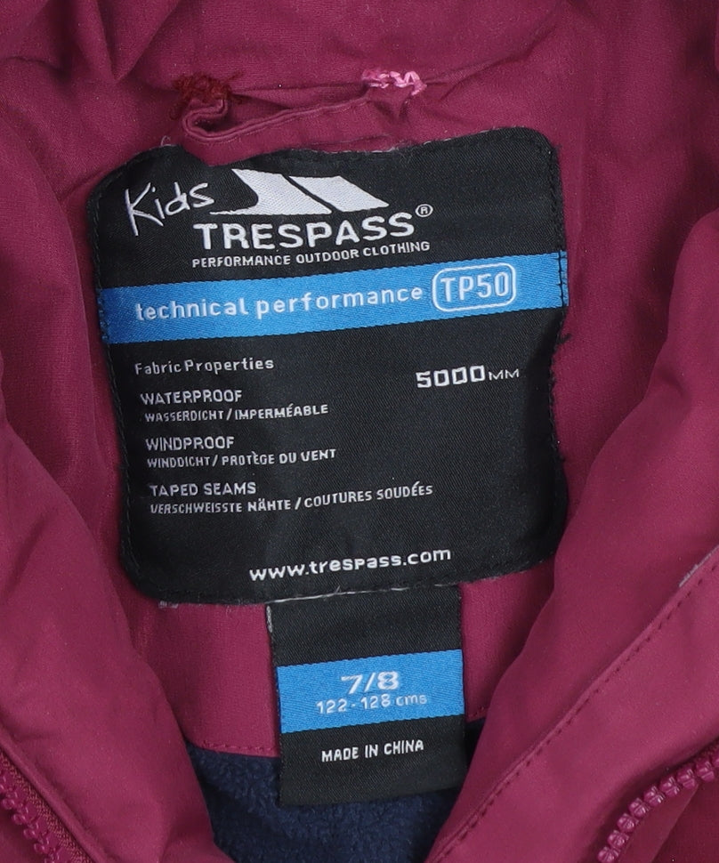 Trespass Girls Purple Waterproof Parka Coat 7-8 Years Hooded Winter Jacket