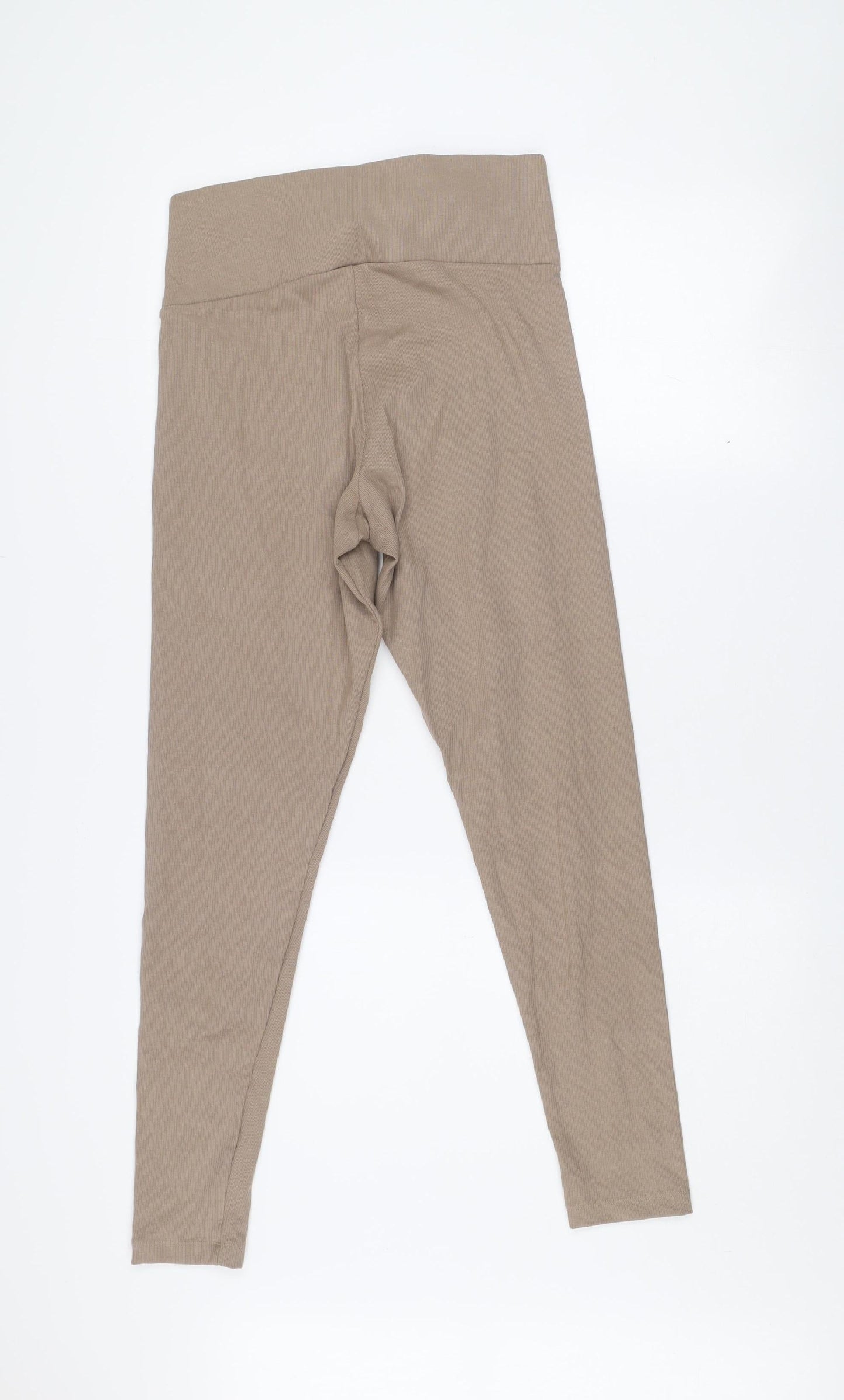 adidas Womens Beige Ribbed Leggings Medium Stretch Activewear