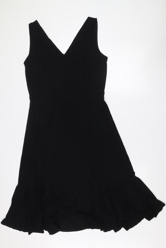 Boden Women Black Fit & Flare V-Neck Sleeveless Ruffle Dress UK 14