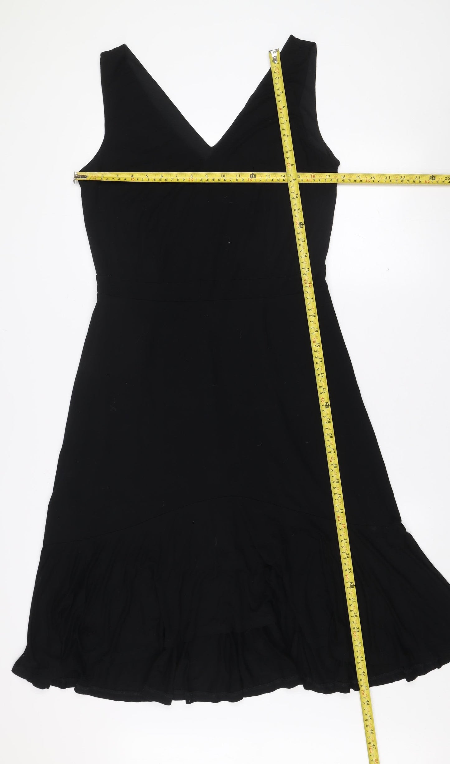 Boden Women Black Fit & Flare V-Neck Sleeveless Ruffle Dress UK 14