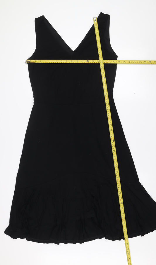 Boden Women Black Fit & Flare V-Neck Sleeveless Ruffle Dress UK 14