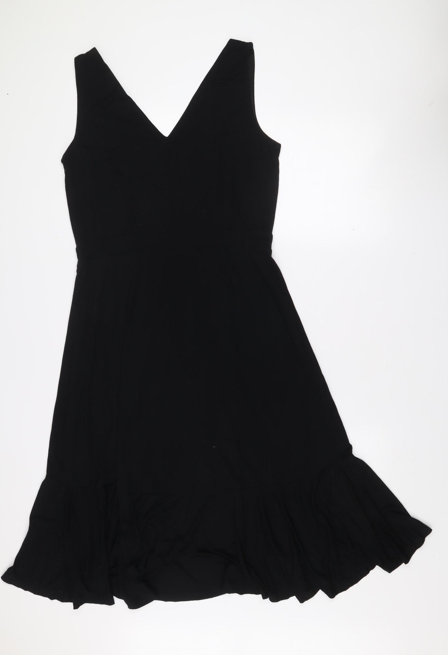 Boden Women Black Fit & Flare V-Neck Sleeveless Ruffle Dress UK 14