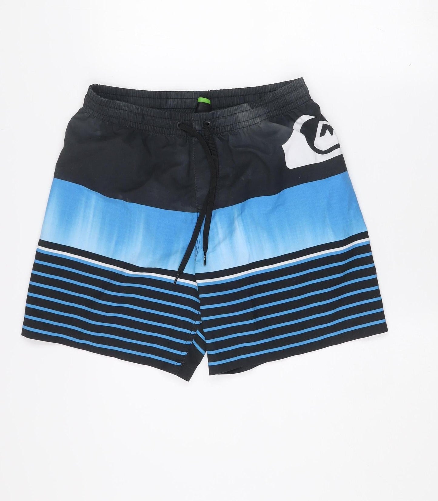 Quiksilver Men's Blue Black Striped Swim Shorts Size S Board Shorts