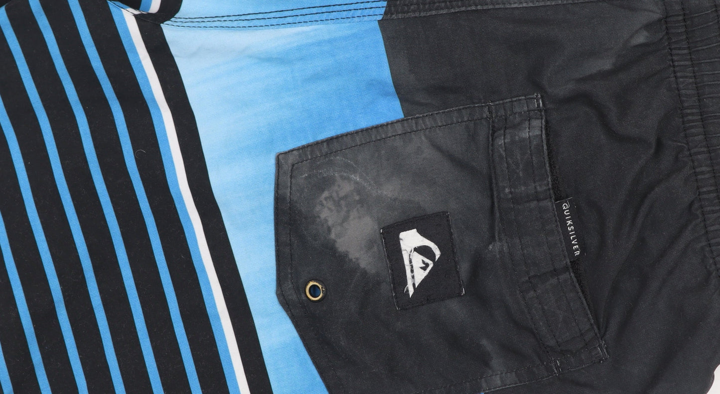 Quiksilver Men's Blue Black Striped Swim Shorts Size S Board Shorts