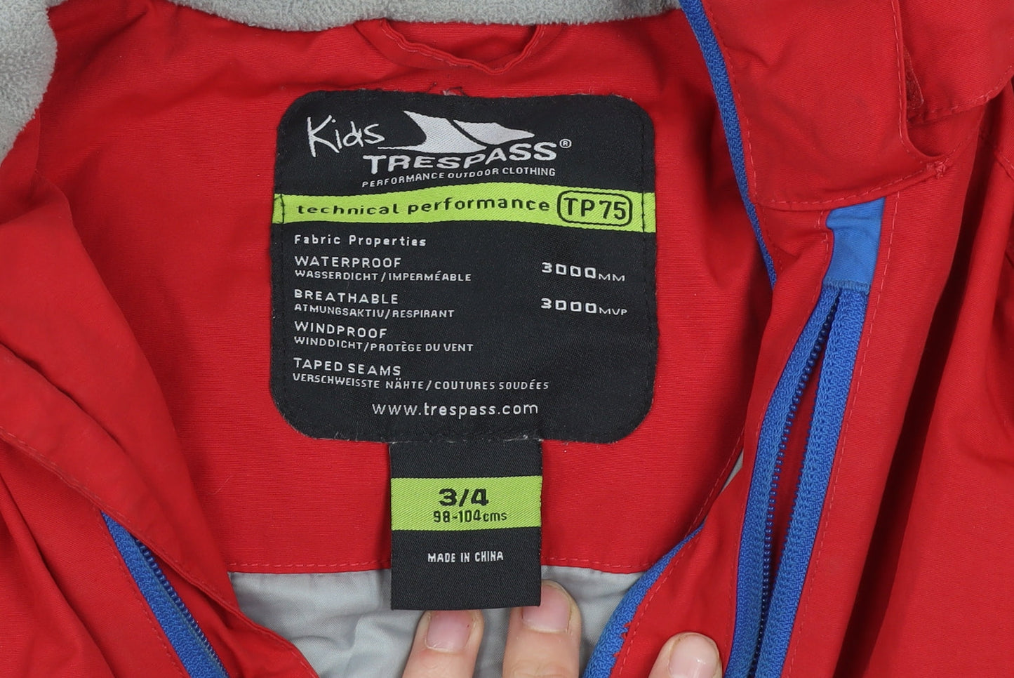 Trespass Boys Red Waterproof Hooded Parka Jacket 3-4 Years